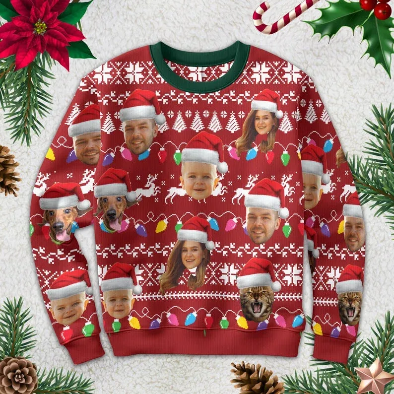Fotoğrafınızı Özel 3D Baskı Çirkin Noel Kazak DIY Yüz Aile Kazaklar Komik Görüntü Kazak Kişiselleştirilmiş Noel Hediyesi Unisex