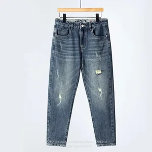 2026 menns vårsommer jeans med rippede hull i koreansk stil rett ben Uformelle Harem dongeribukser Distressed Washed Baggy Bukser