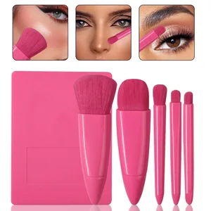 Set de pensule de machiaj mărime de călătorie 5 buc. Mini pensule de machiaj Set de pensule cosmetice cu funcție completă, cu carcasă și oglindă