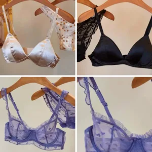 Sexy Satin-BH-Set mit dreieckigen Körbchen, nicht abfärbend, bequeme, kabellose Dessous für große Brüste