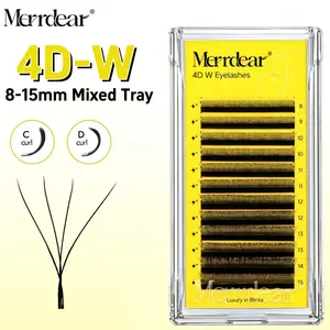 Merrdear 4D W Lash Extensions for Women 8-15mm Mixed Tray C/D Curl False Eyelash 4D W-shaped Eye Lashes Natural Daily Makeup