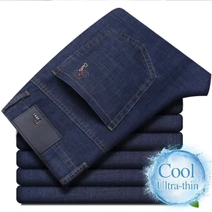 Nye sommer ultra-tynne jeans for menn Mote Business Komfortable myke uformelle dongeribukser Lette elastiske bukser med rette ben