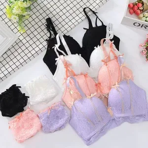 새로운 달콤한 원활한 레이스는 여성을위한 란제리를 밀어 작은 유방 수집 비 강철 반지 조절 브래지어 세트