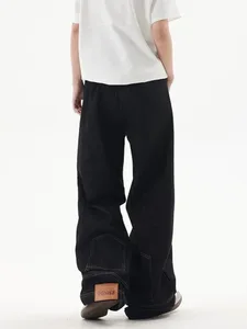 Høst, high Street-mote for menn Baggy-jeans Omvendt lommedesign Rette brede ben dongeribukser Ensfarget Y2K Vintage Jean