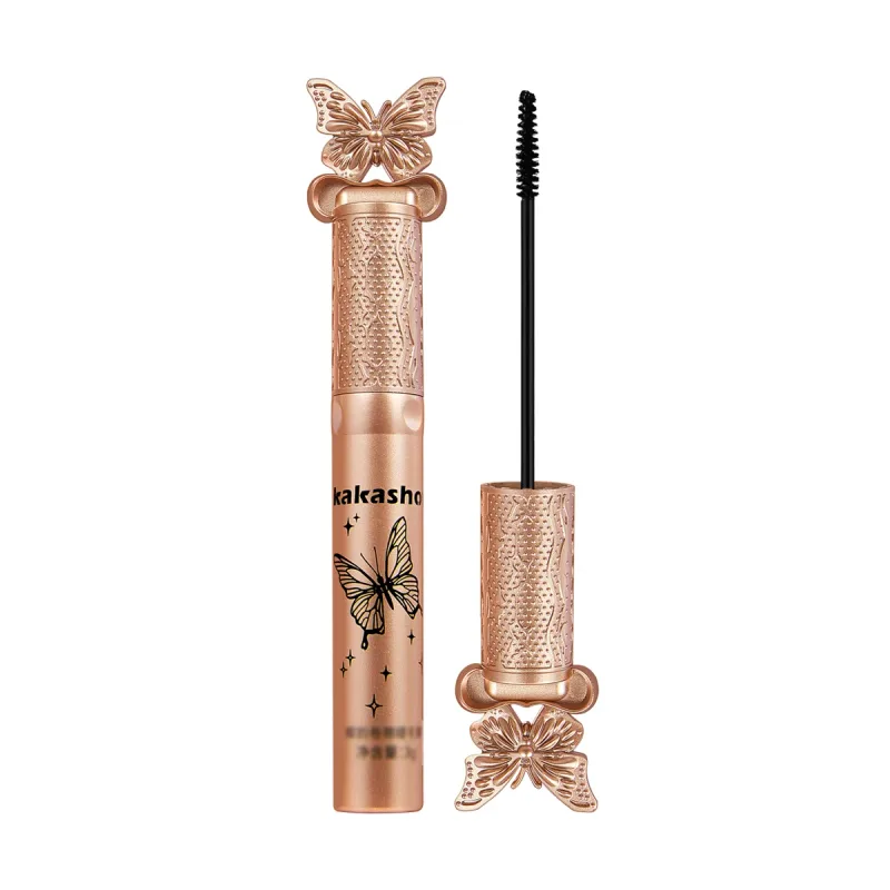 Kakashow Silk Fiber Matte Mascara Makeup Ultra-jemný kartáček prodlužuje řasy Vodotěsný Rychleschnoucí černá ondulace