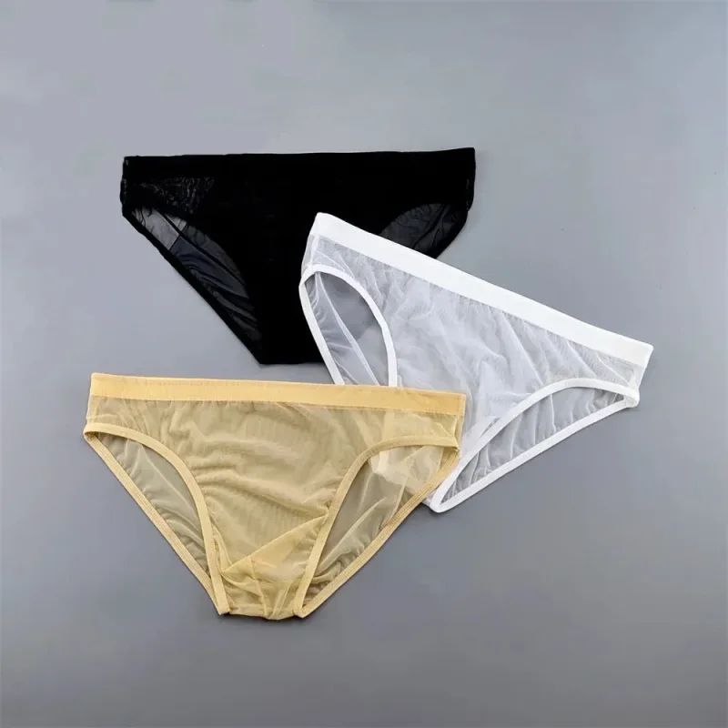Plus rozmiar przezroczysta bielizna przepuszczalność seksowne figi męskie z etui nylonowe Hombre Slipy oddychające męskie majtki XL-4XL