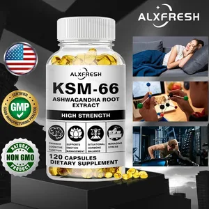 Doğal Organik Ashwagandha KSM-66 Stres Giderici Odak Beyin Enerji Desteği Uyku Sağlığı Takviyesi için Kapsüller