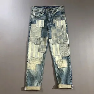 Høst og vår Ny motetrend trykt Rippede jeans med rette ben Herre Uformell Løse vintage sport Denimbukser av høy kvalitet
