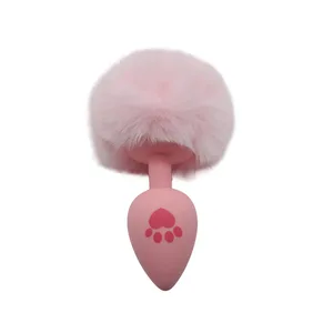 Plug Anal en Silicone imprimé patte de chat rose, 4 tailles, queue souple, jeu pour adultes, perles anales, Cosplay érotique, jouets sexuels pour femmes