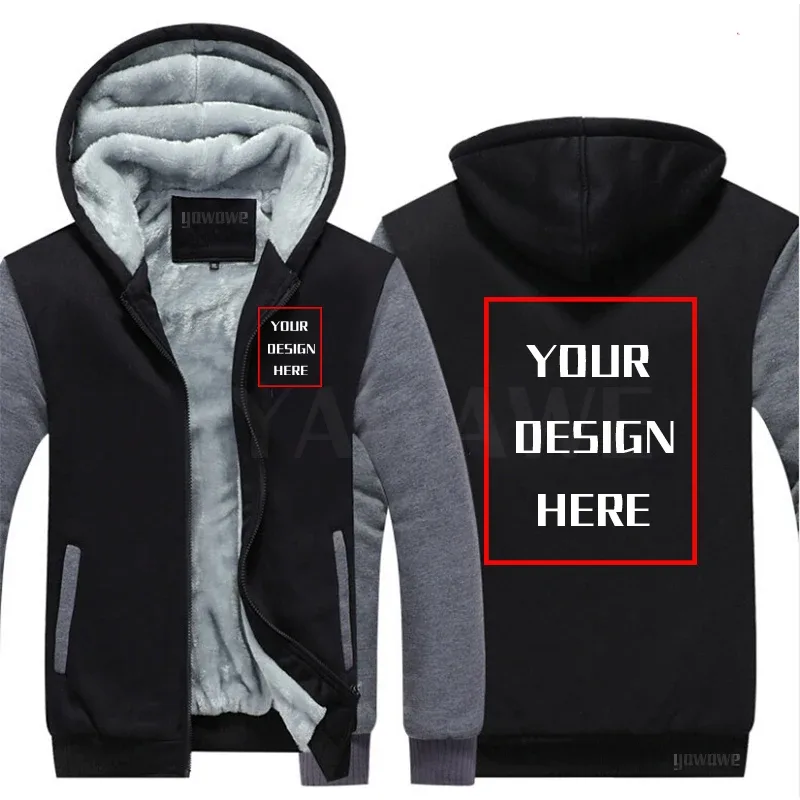 Customized winter Brand Hoodies For man Your Image Logo Heavyweight Zip-up your photo Travel Zipper Design Your Warm Jacket